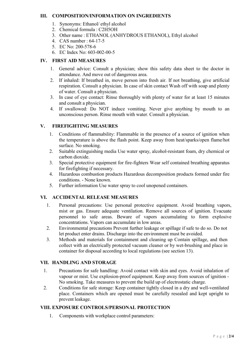 ETHANOL MIN 99.5% -MSDS - Duyminhjsc-The leading ethanol exporter in ...
